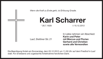 Traueranzeige von Karl Scharrer von Pegnitz-Zeitung